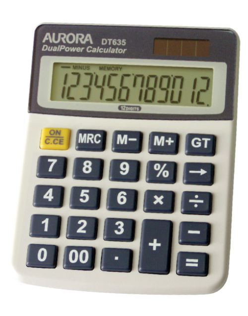 AURORA 12 DIGIT DUAL POWER CALCULATOR DT635