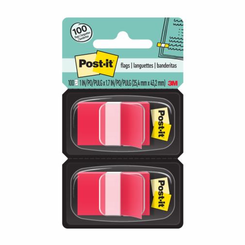 3M POST IT TAPE FLAGS DUAL DISP. 1" x 1.7"- Red (RD2)