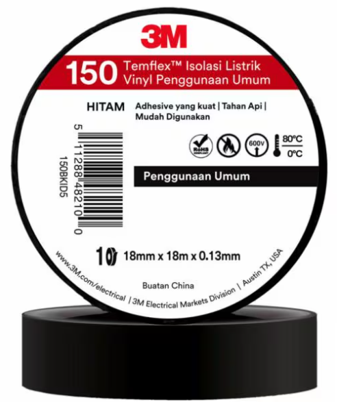 3M TEMFLEX 160 GP VINYL ELEC TAPE 18MM X 10M BLACK #71066