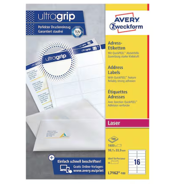 Avery L7162-100 Labels, White (99.1 x 33.9 mm)