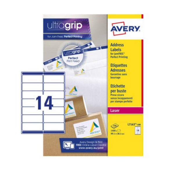 Avery L7163-100 Labels, White (99.1 x 38.1 mm)