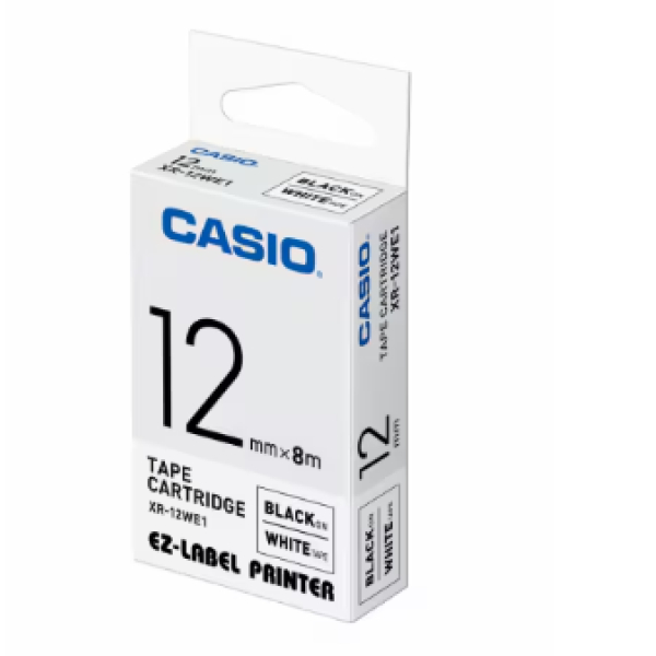 CASIO LABEL PRINTING TAPE 12MM -BLACK ON  White (XR-12WE1)