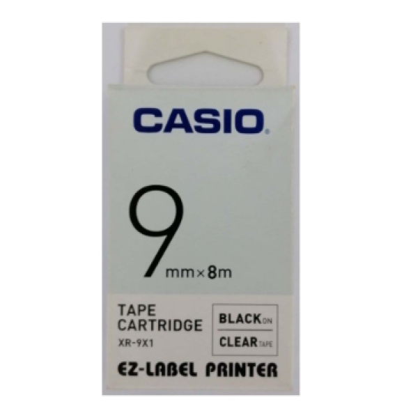 CASIO LABEL PRINTING TAPE 9MM - Black on Clear (XR-9X1)