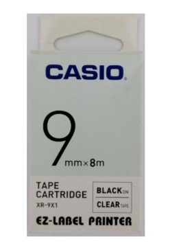 CASIO LABEL PRINTING TAPE 9MM - Black on Clear (XR-9X1)