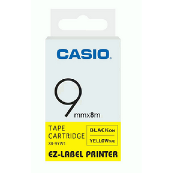 CASIO LABEL PRINTING TAPE 9MM - Black on Yellow (XR-9YW1)