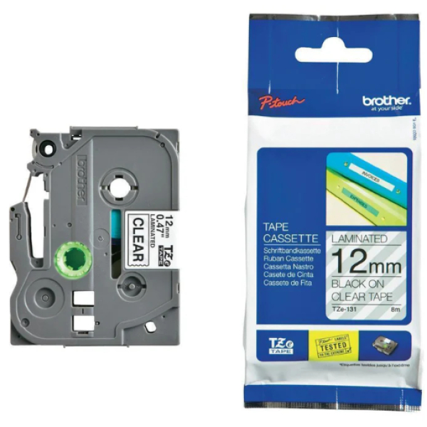 BROTHER LABEL TAPE 12mm TZE-131 - Black on Clear