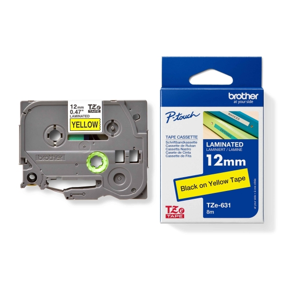 Label Tape 12Mm Tze-631 - Black On Yellow BROTHER LABEL TAPE 12mm TZE-631 - Black on Yellow