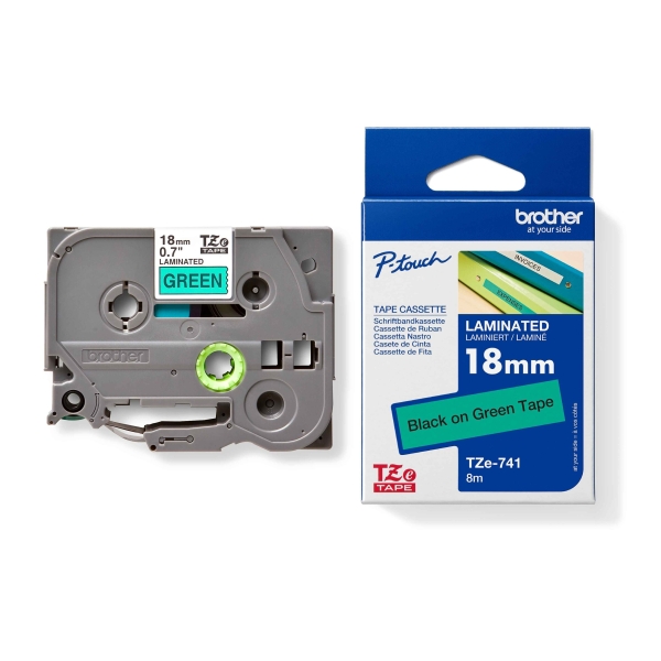 Label Tape 18Mm Tz-741 - Black On Green BROTHER LABEL TAPE 18mm TZE-741 - Black On Green