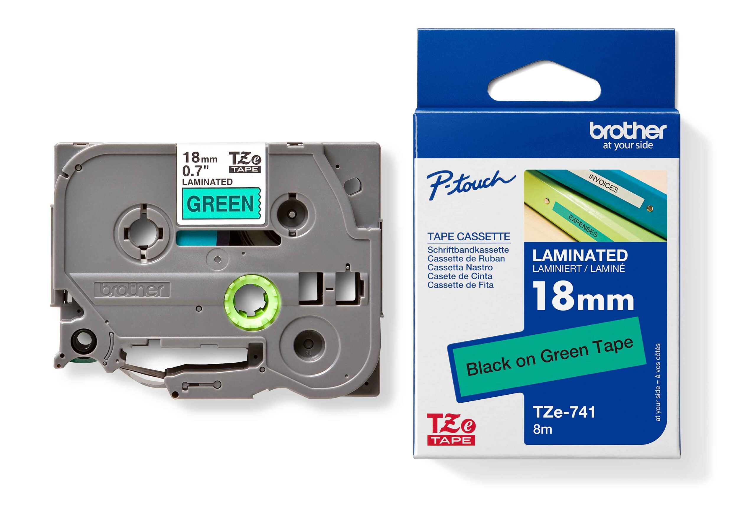 BROTHER LABEL TAPE 18mm TZE-741 - Black On Green