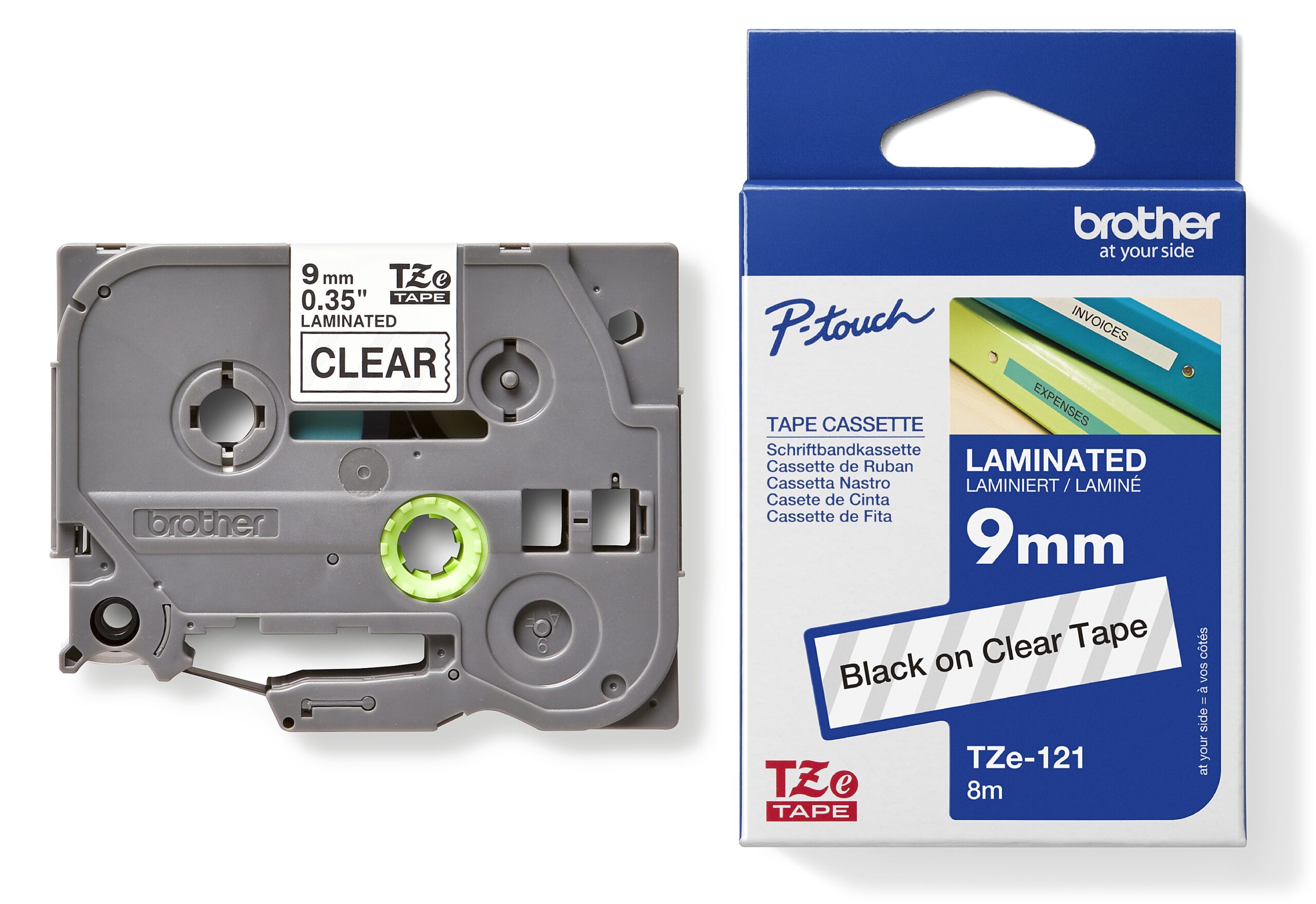 BROTHER LABEL TAPE 9mm TZE-121 - Black on Clear