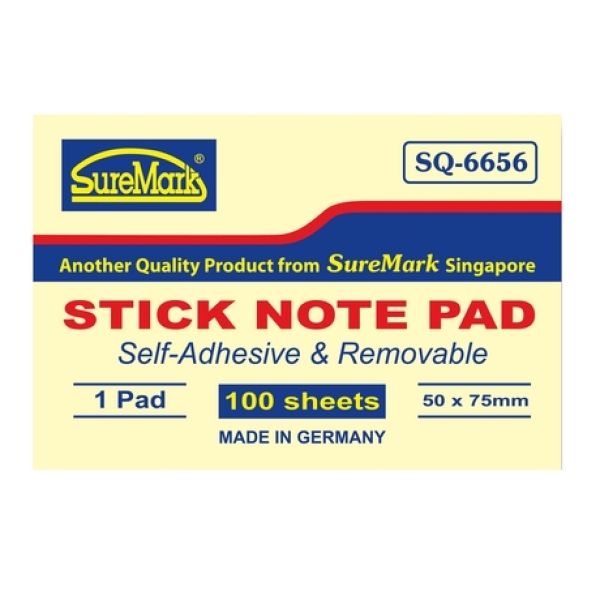 SUREMARK SQ-6654 NOTE PAD 75 X 75MM - YELLOW