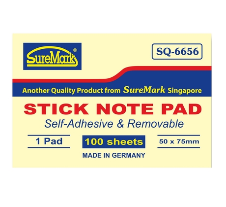SUREMARK SQ-6654 NOTE PAD 75 X 75MM - YELLOW