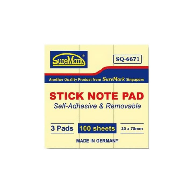 SUREMARK SQ-6671 NOTE PAD 25 X 75MM (1X3")