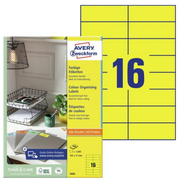 AVERY ZWECKFORM LABEL #3455 Yellow (105 x 37mm)