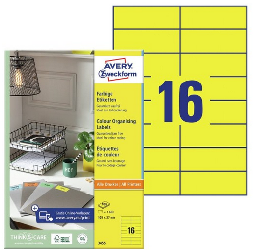 AVERY ZWECKFORM LABEL #3455 Yellow (105 x 37mm)